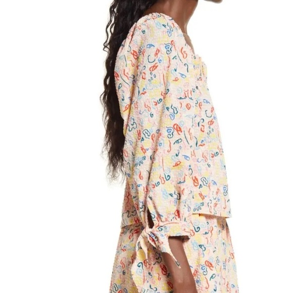 NORDSTROM Cristina Martinez Print Poet Blouse -  Pink Peach Doodle Line - size S - Picture 2 of 11